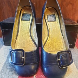 Navy patent leather Dolce Vita flats big buckle